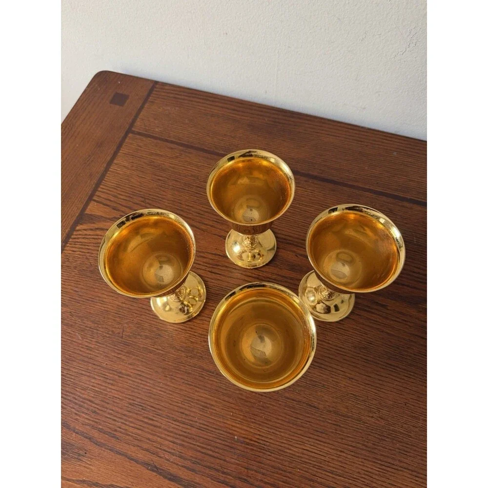 Set of 4 Vintage 24K Gold Plated Liqueur Cordial Goblets International Silver Co